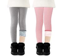 CheChury Legging Fille Pantalons Hiver Leggings Polaire Pantalon Chaud Coton Hiver Pantalon Enfant Epais Chaud Elastique Collant Fleece Pantalon Thermo Filles Jambières Extensibles,Gris + Rose,122-128