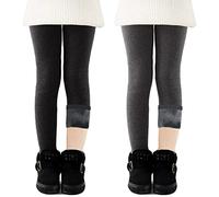 CheChury Legging Fille Pantalons Hiver Leggings Polaire Pantalon Chaud Coton Hiver Pantalon Enfant Epais Chaud Elastique Collant Fleece Pantalon Thermo Jambières Extensibles,Noir + Gris foncé,122-128