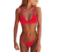 CheChury Maillot de Bain 2 Pieces Femme Sexy Taille Basse Bandage Bikini Bresilien Push Up Swimwear De Plage Taille Basse Brésilien String Bas de Bikini,Rouge-1,S