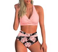 CheChury Maillots de Bain Femmes 2 Pieces Grande Taille Tankini Taille Haute Bikini Push Up Monokini Dos Nu Plage Slim Beachwear Imprimer Vintage Bikini V-Cou Swimwear de Plage Swimsuit