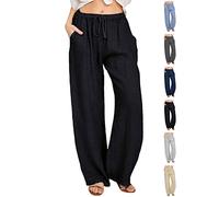CheChury Pantalon Coton Femme Été Chic Pantalon Décontracté Pantalon de Sport Femme en Mélange Lin Pantalon Jogging avec Poches Grandes Tailles Pantalon de Survêtement Respirant Sportwear Casual Pants