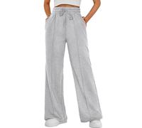 CheChury Pantalon Jogging Femme Fluide Pantalons de Sport Jambe Droite Large avec Poches et Taille Élastique Décontracté Jogging pour Running Fitness Training,Gris Clair,L