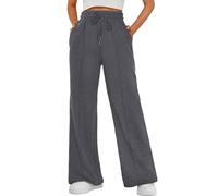 CheChury Pantalon Jogging Femme Fluide Pantalons de Sport Jambe Droite Large avec Poches et Taille Élastique Décontracté Jogging pour Running Fitness Training,Gris foncé,L