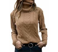CheChury Pull Femme Hiver Col Roulé Décontracté Tricoté Pulls Basique Elástique Manches Longues Ample Mode Pullover Col Rond Hauts Chaud Pullover pour Automne Hiver,Marron,M