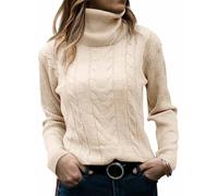 CheChury Pull Femme Hiver Col Roulé Décontracté Tricoté Pulls Basique Elástique Manches Longues Ample Mode Pullover Col Rond Hauts Chaud Pullover pour Automne Hiver,Beige,M