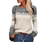 CheChury Pull Femme Hiver Tricoté Chic et Elegant Pulls Sweater Hiver Col Rond Manche Longue Sweatshirt Chaude Épaisse Blocage des Couleurs Décontracté Pullover Automne,Beige,L