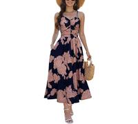 CheChury Robe Longue Femme Ete Chic et Elegant Robes de Plage Imprimé Floral Col en V Bohème Robe d'été Sans Manche Longue Ete Casual Maxi Robes de Soirée Élegante Cocktail Décontracté Boho avec Poche