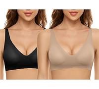 CheChury Soutien Gorge sans Armature Push Up Brassière Femme Sport Confortable Soutien-Gorge pour Quotidien Yoga - Noir + Beige - Taille XL