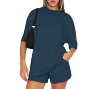 CheChury Survêtements Femme Ensembles Décontracté 2 Pièce Eté Loungewear Couleur Unie Lounge Set Manches Courtes Sweatshirt et Shorts Femme Grande Lâche Ensemble de Sport Jogging Yoga Sportswear