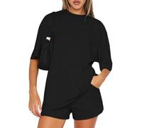 CheChury Survêtements Femme Ensembles Décontracté 2 Pièce Eté Loungewear Couleur Unie Lounge Set Manches Courtes Sweatshirt et Shorts Femme Grande Lâche Ensemble de Sport Jogging Yoga Sportswear