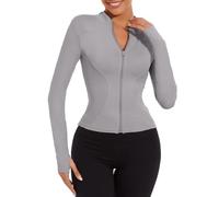 CheChury T-Shirts de Sport Femme Sweat Respirante Veste de Course à Manches Longues Tops Léger avec Fermeture Éclair Séchage Rapide Veste de Yoga Tee Shirt Fitness Running