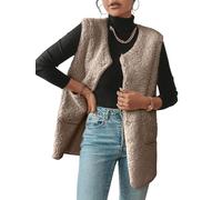 CheChury Veste sans Manches Femme Gilet Allongé Léger Gilet en Polaire Douce Hiver Chaude Epaisse Teddy Vest Automne Décontracté Manteau avec Boutons Poches,kaki,XXL
