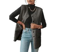 CheChury Veste sans Manches Femme Gilet Allongé Léger Gilet en Polaire Douce Hiver Chaude Epaisse Teddy Vest Automne Décontracté Manteau avec Boutons Poches,Noir,XL