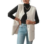 CheChury Veste sans Manches Femme Gilet Allongé Léger Gilet en Polaire Douce Hiver Chaude Epaisse Teddy Vest Automne Décontracté Manteau avec Boutons Poches,Beige,S