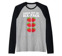 Check Out My Six Pack Strawberry Funny Cute Fruit Phrase Manche Raglan