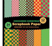 Checkered Christmas Scrapbook Paper: 24 Green Red Sheets for Origami, Mixed Media Projects, Letters, Journals, Collages - 12 Designs - 2 Sheets/Design - 8.5"x8.5"