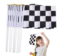 Checkered Flag Banner - 10 Pcs Hand-Held Race Flags | Polyester Stick | 5.5x8.2 Inch Small Black & White F1 Racing Pennant, Spear Top Safety Pole, for Sports Events & Party Props