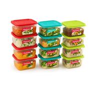 Checkmart [Lot de 12 boîtes de conservation alimentaire de 0,9 l avec couvercles, étanches, passent au micro-ondes et au congélateur, réutilisables, passent au lave-vaisselle, 3 couleurs de couvercle