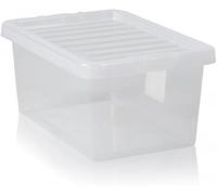 Checkmart Lot de 2 grandes boîtes de rangement empilables avec couvercle en plastique solide transparent (14 litres)