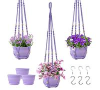 Checrxy Lot de 3 suspensions en macramé avec pot - Pour plantes d'intérieur - Corde en coton faite à la main - Décoration d'intérieur bohème - Idée cadeau pour tout le monde - Comprend des supports de