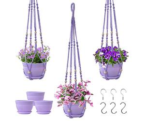 Checrxy Lot de 3 suspensions en macramé avec pot - Pour plantes d'intérieur - Corde en coton faite à la main - Décoration d'intérieur bohème - Idée cadeau pour tout le monde - Comprend des supports de