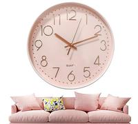 Chedin Horloge murale ronde de 30 cm sans bruit de tic-tac, moderne, à quartz, sans bruit de tic-tac, horloge murale pour enfants, grande horloge murale, mouvement d'horloge murale silencieux (rose/or