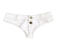 Cheeky Folie Mini Short Femme Taille Basse Effet Jean, Shorty D’été/Plage, Coupe Courte, Blanc Taille M, Ref SJ6-7