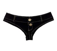 Cheeky Folie Mini Short Femme Taille Basse Effet Jean, Shorty D’été/Plage, Coupe Courte, Noir Taille M, Ref SJ6-7