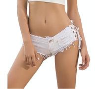 Cheeky Folie Short Sexy Femme Mini Shortie Jeans Taille Basse Plage Ete, Blanc Taille M, Ref SJ6-2