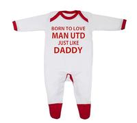 Cheekytots Pyjama pour bébé garçon avec inscription « Born To Love Man Utd Just Like Daddy » conçu et imprimé au Royaume-Uni à partir de coton peigné fin (12-18 mois, Blanc/Bordure Rouge)