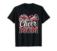 Cheer Mom Mégaphone Pompon en Forme de cœur Rouge T-Shirt