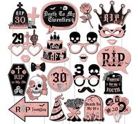 Cheereveal 24Pcs 30th Birthday Photo Booth Props, Rip Twenties Décorations d’anniversaire, Mort à mes Décorations de 20 ans pour les Fournitures de Fête d’anniversaire 30th Black and Rose Gold