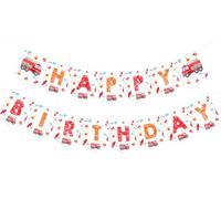 Cheereveal Bannière d'anniversaire camion de pompier « Alles Gute zum Geburtstag » - Guirlande de fanions de pompier - Thème camion de pompier - Décorations de fête d'anniversaire - Accessoires photo