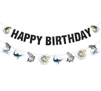 Cheereveal Bannière « Happy Birthday » - Guirlande de fanions « Gone Fishing » - Décoration de fête d'anniversaire en plein air - Décoration de fête d'anniversaire - Fournitures de fête de départ à la