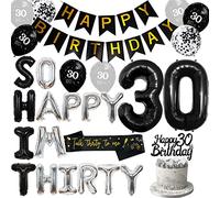 Cheereveal Décoration Anniversaire 30 Ans, Ballon Anniversaire 30 Ans Noir Argenté, Inscription « So Happy I'm Thirty », Bannière Joyeux Anniversaire, Anniversaire Fête Fournitures Pour Homme et Femme