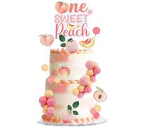 Cheereveal Décoration de gâteau d'anniversaire en forme de pêche pour filles - Figurines de gâteau en forme de feuilles de pêche, pics à dessert, fête prénatale, fête prénatale, accessoires photo
