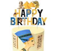 Cheereveal Décoration de gâteau égyptienne « Joyeux anniversaire » sur le thème égyptien, décoration de gâteau d'anniversaire pyramide momie pharaon, accessoire de fête prénatale égyptienne