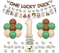 Cheereveal Décorations de 1er anniversaire en forme de canard - Guirlande de fanions de canard colvert - Bannière photo pour gâteau - Ballons en aluminium - Ballons en aluminium - Fournitures de fête