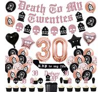 Cheereveal Décorations de 30e anniversaire noires et or rose, fournitures de fête Death To My 20s avec bannière pour décoration de gâteau Rip to My 20s Numéro 30 Ballon en aluminium pour ma jeunesse