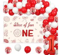 Cheereveal Décorations de fête d'anniversaire pour 1er anniversaire, tranche de toile de fond amusante avec guirlande de ballons rouges, décoration de premier anniversaire sur le thème de la