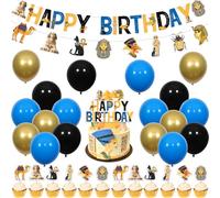 Cheereveal Décorations de fête égyptienne anciennes, bannière de joyeux anniversaire, pyramide, momie pharaon, décoration de gâteau, égyptien