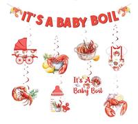 Cheereveal Décorations de fête prénatale sur le thème de l'écrevisse, découpe de fruits de mer, bannière « It's a baby boil », homard, crevettes, fruits de mer, fournitures de fête d'anniversaire