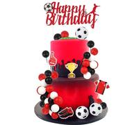 Cheereveal Décorations de gâteau d'anniversaire sur le thème du football pour garçons - Décoration de gâteau d'anniversaire à paillettes sur le thème du football, pics à desserts, accessoires photo