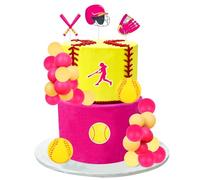 Cheereveal Décorations de gâteau softball - Figurines de cupcakes sur le thème du sport, fête d'anniversaire, fête prénatale, accessoires photo pour fille et femme