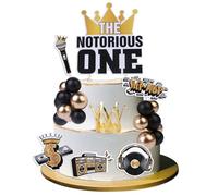 Cheereveal Décorations de gâteau The Notorious One - Décorations de gâteau hip-hop pour 1er gâteau, couronne à paillettes, pics à dessert, thème The Big One, fête d'anniversaire, fête prénatale