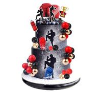 Cheereveal Décorations de gâteaux sur le thème de la boxe - Décorations de gâteaux sur le thème du sport rouge et noir, pour fête d'anniversaire, fête prénatale, accessoires photo
