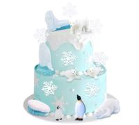 Cheereveal Ensemble de décorations de gâteau sur le thème des animaux polaires, pingouin, phoque blanc, ours polaire, iceberg pour anniversaire, fête prénatale, fête d'hiver polaire, fournitures de