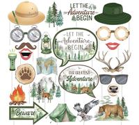 Cheereveal Green Adventure thème Photo Booth Prop - 24 pièces Tente feu de Camp Boussole Carte Lampe de Poche Camping Voyage thème Anniversaire Baby Shower Party décoration Fournitures