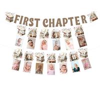 Cheereveal Livre d'histoires rétro pour 1er anniversaire, bannière de premier chapitre, bannière photo du nouveau-né à 12 mois, enregistrement de croissance, livres de lecture, décorations de fête sur