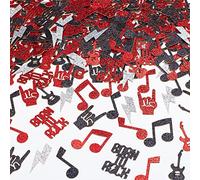 Cheereveal Lot de 200 Confettis « Born to Rock Party » - Rouge et Noir - Notes de Musique - Décorations de Fête Rock and Roll - Fournitures sur le Thème Musique